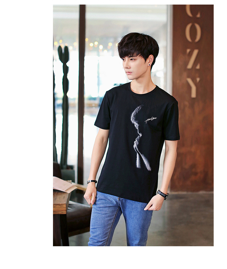 2018夏季男士時(shí)尚潮流印花短袖T體恤男圓領(lǐng)簡(jiǎn)約半袖青少年潮