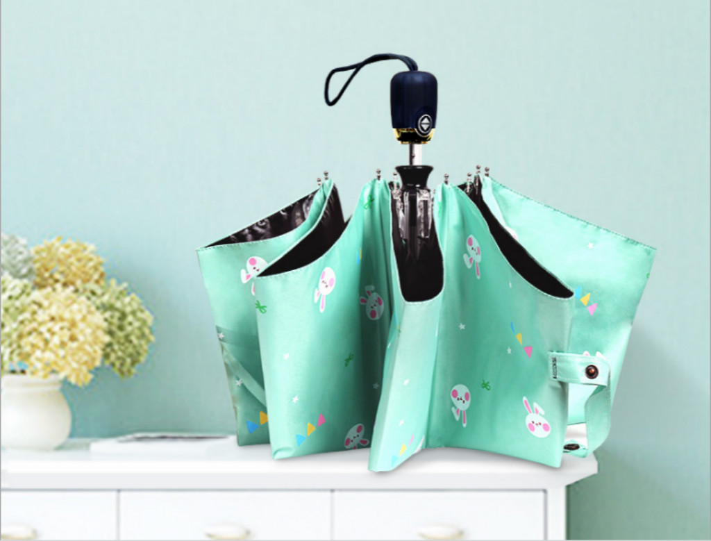 04自動雨傘女清新呆萌學(xué)生遮陽傘黑膠防紫外線