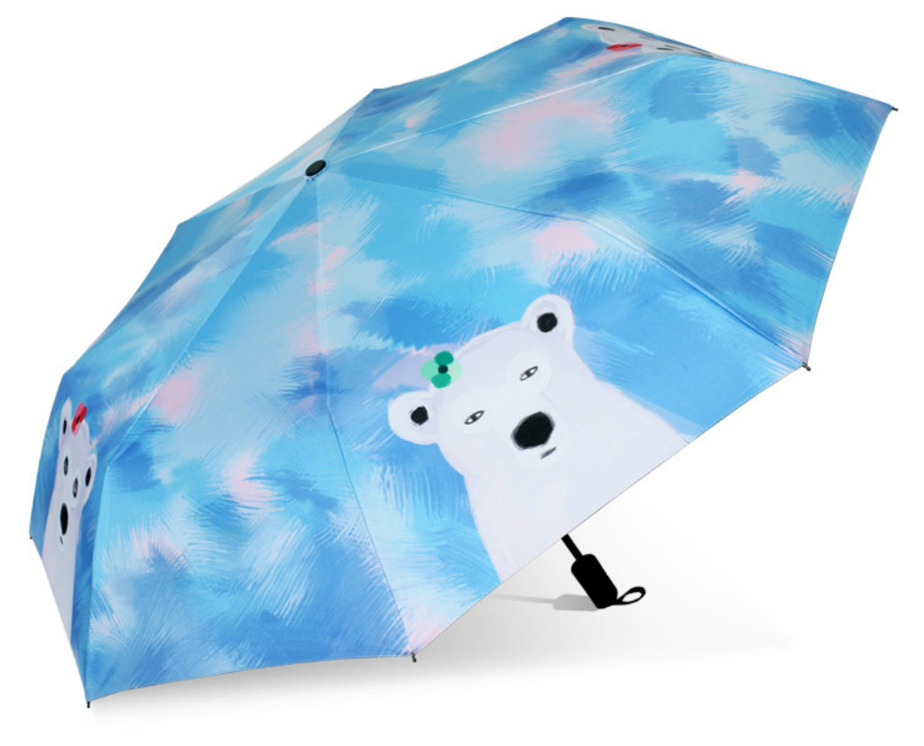 04可愛呆呆熊三折晴雨傘防紫外線防曬創(chuàng)意傘